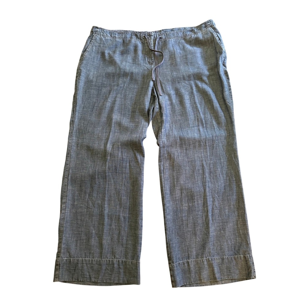 J. Jill Womens Blue Chambray Wide Leg Linen Blend Drawstring Pants Size 22 Plus